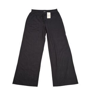 Yogipace Pants Womens Petite M Black Wide Leg Yoga Drawstring Pockets Stretch